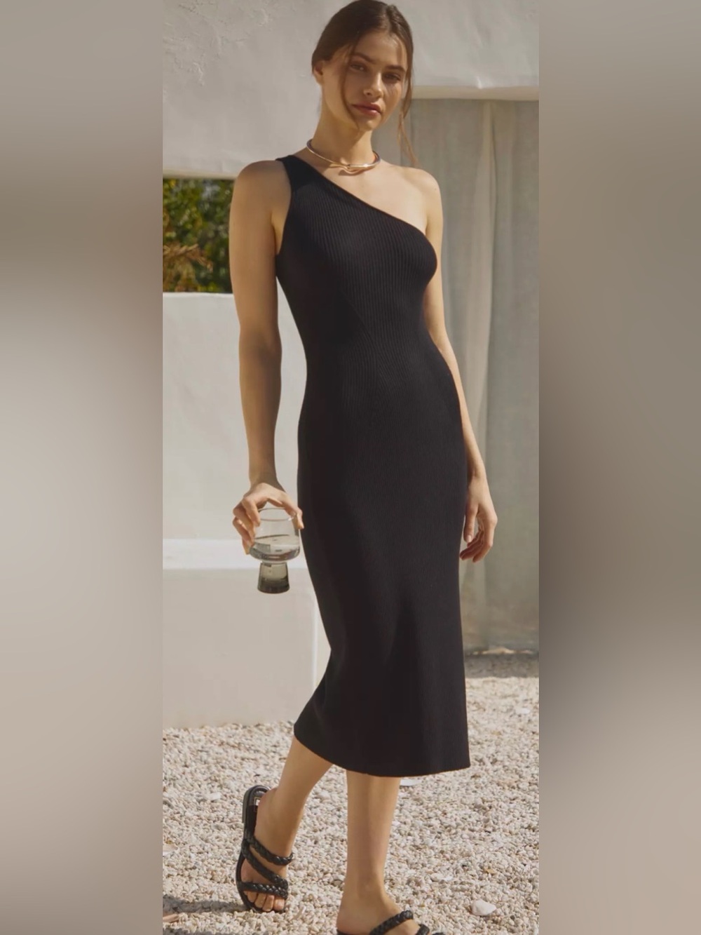 By Anthropologie One-Shoulder Corset Ribbed Midi Dress